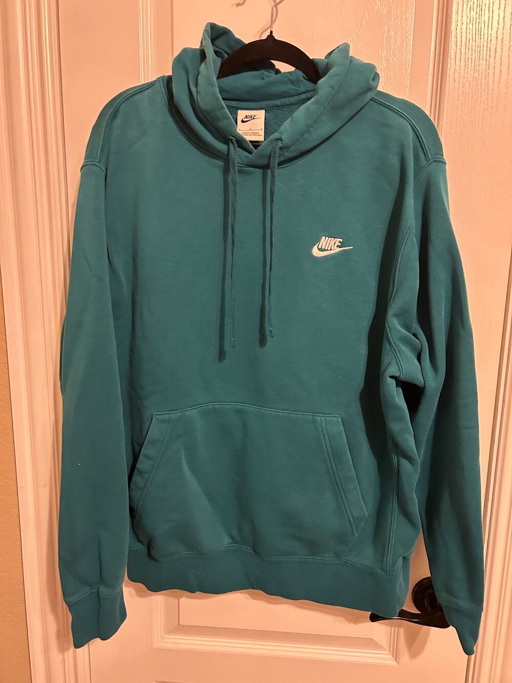 Nike Fleece Pullover Hoodie - Teal Green / White Swoosh L
